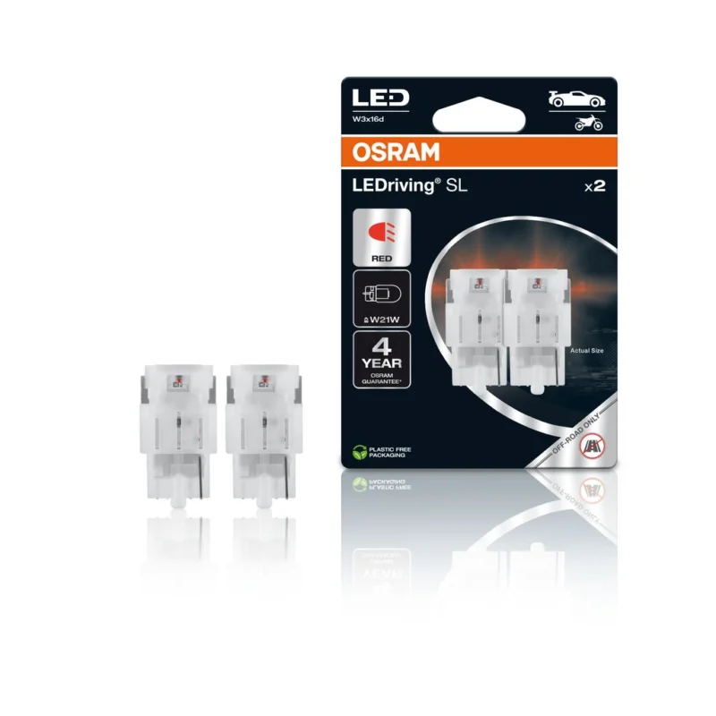 OSRAM LED 12V W21W W3x16d ?ervená (2ks) Duo-blister Originální