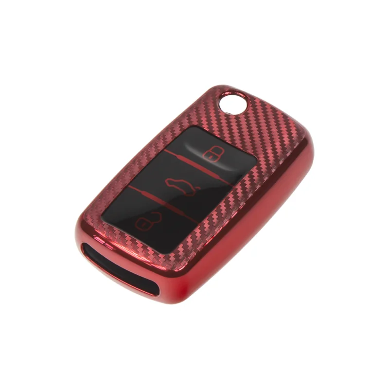 ?asově Omezené TPU obal pro klí? ?koda, VW, Seat, carbon ?erveny